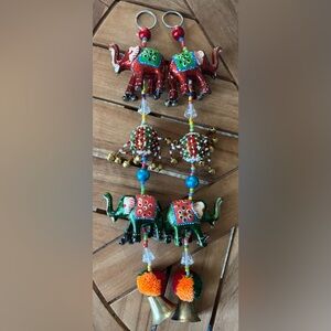 2 Handcrafted Beaded Elephant Hanging Decor SET 12.5”